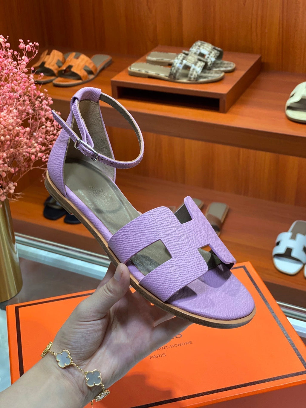 HERMES SANTORINI SANDAL LAVENDER CALFSKIN