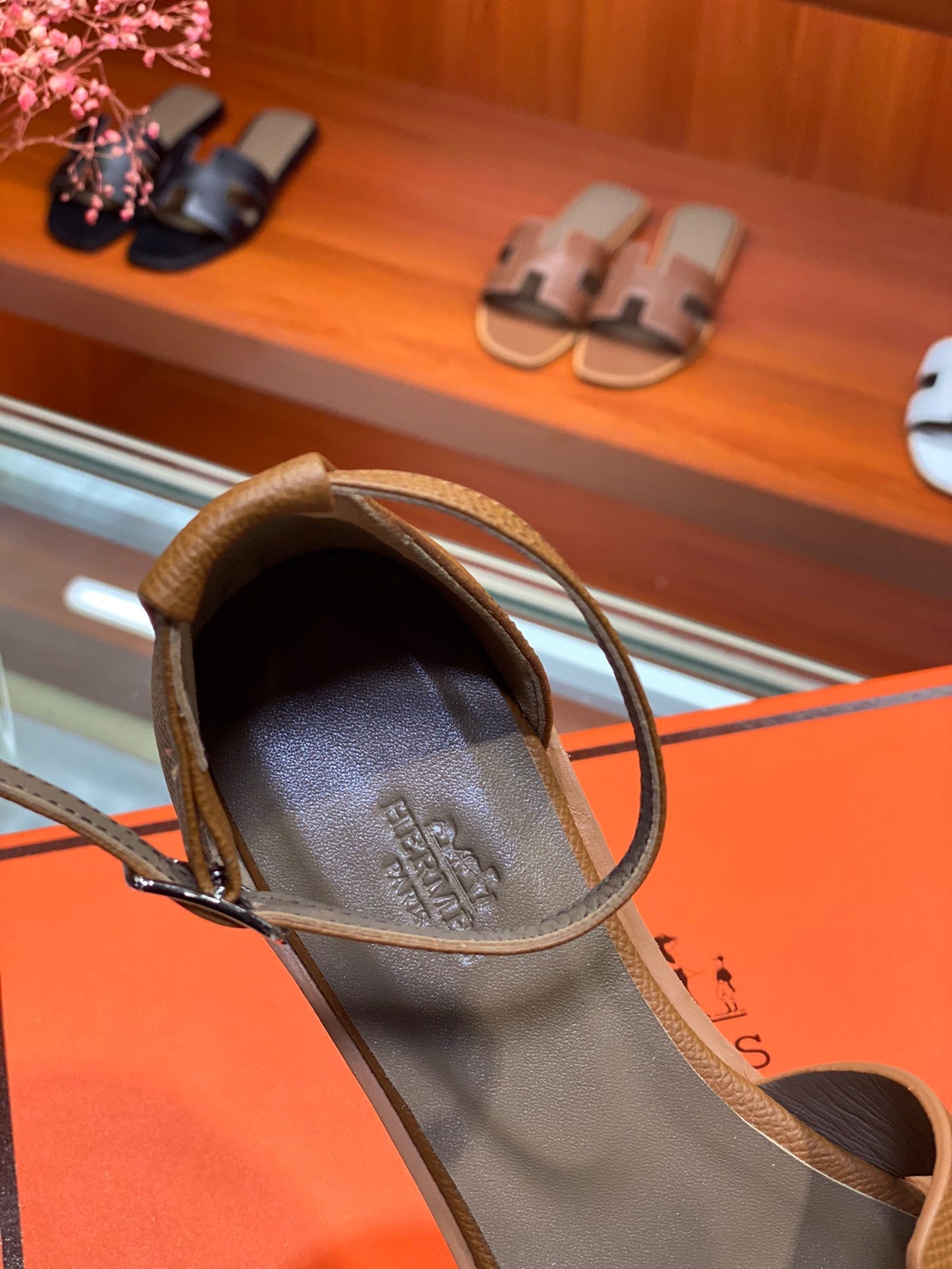 HERMES SANTORINI SANDAL COPPER CALFSKIN