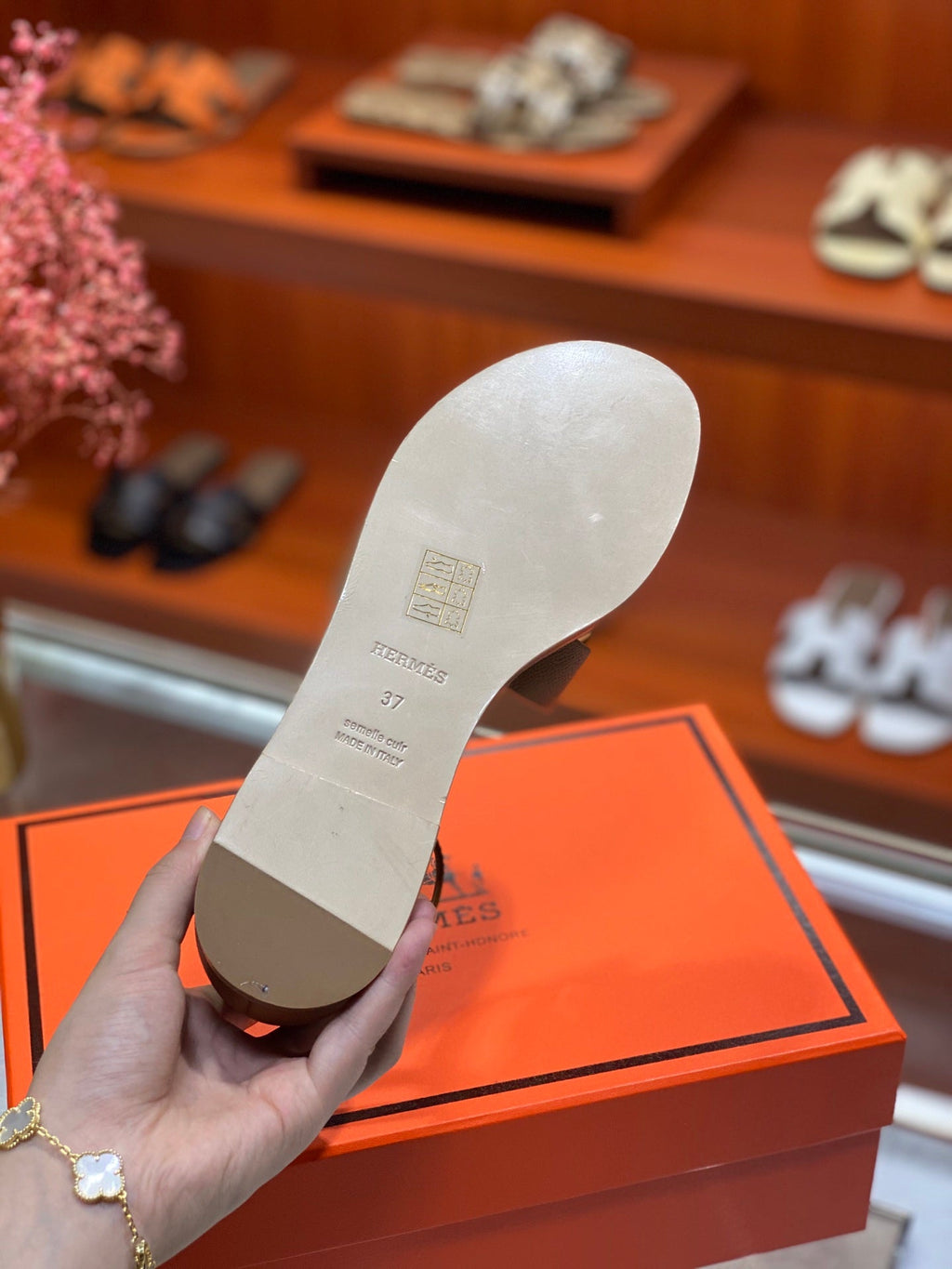 HERMES SANTORINI SANDAL COPPER CALFSKIN