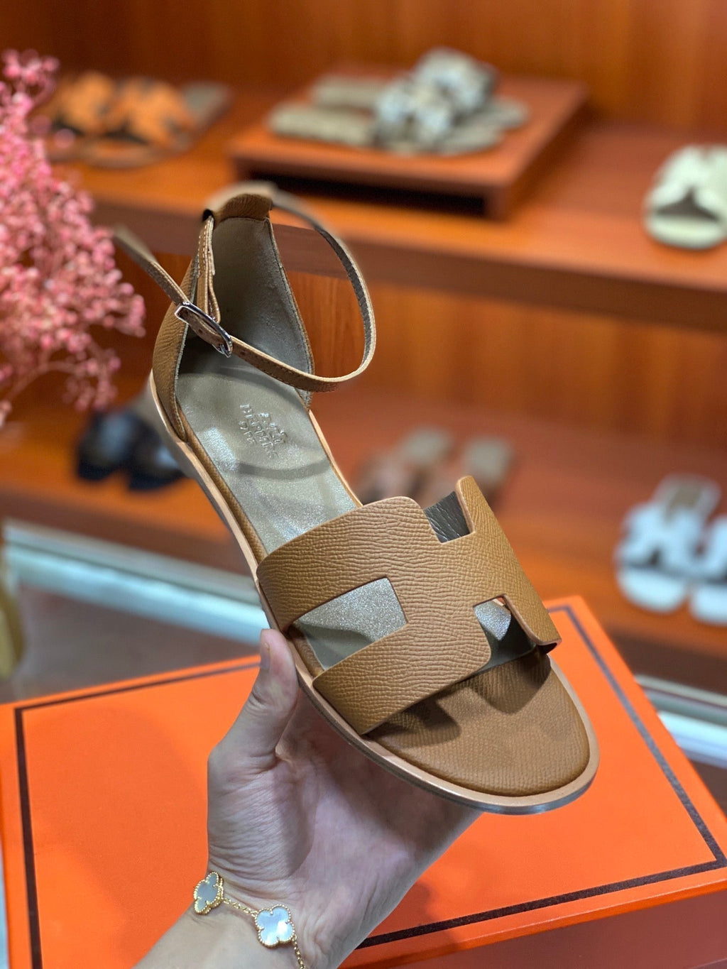 HERMES SANTORINI SANDAL BRONZE CALFSKIN