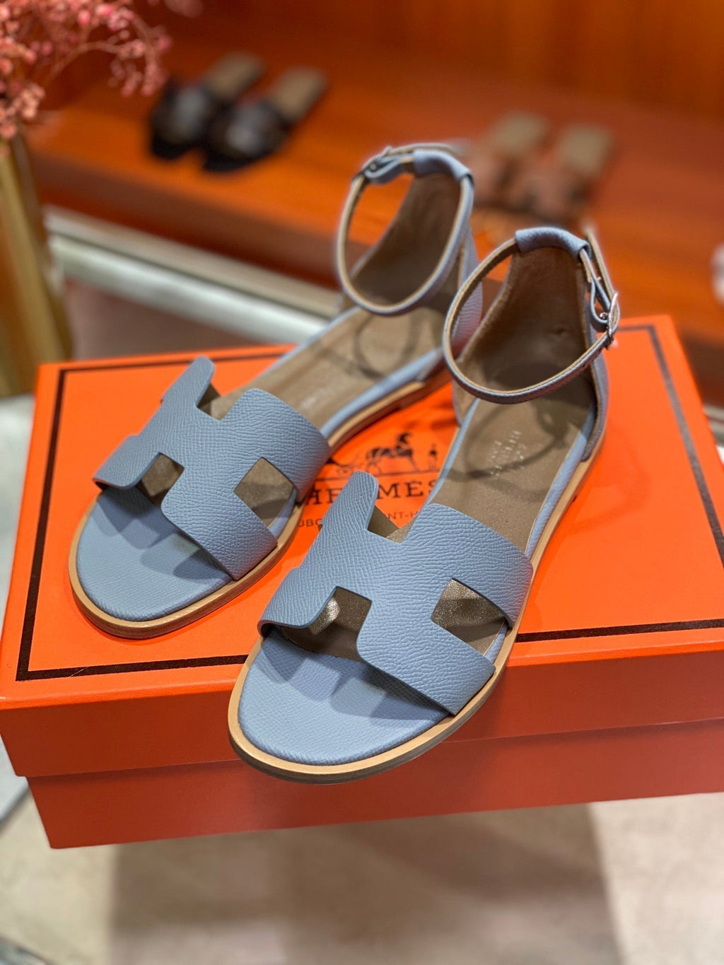 HERMES SANTORINI SANDAL SAPPHIRE CALFSKIN