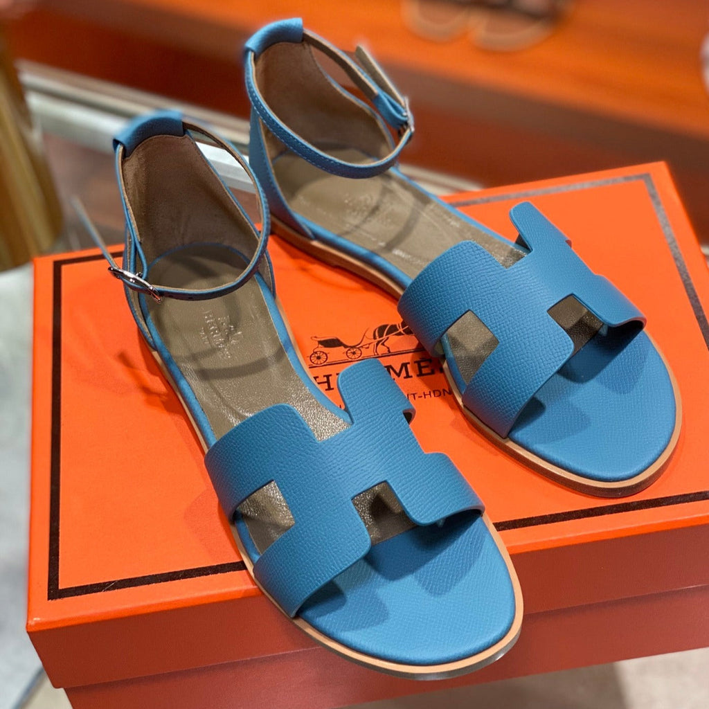HERMES SANTORINI SANDAL CERULEAN CALFSKIN