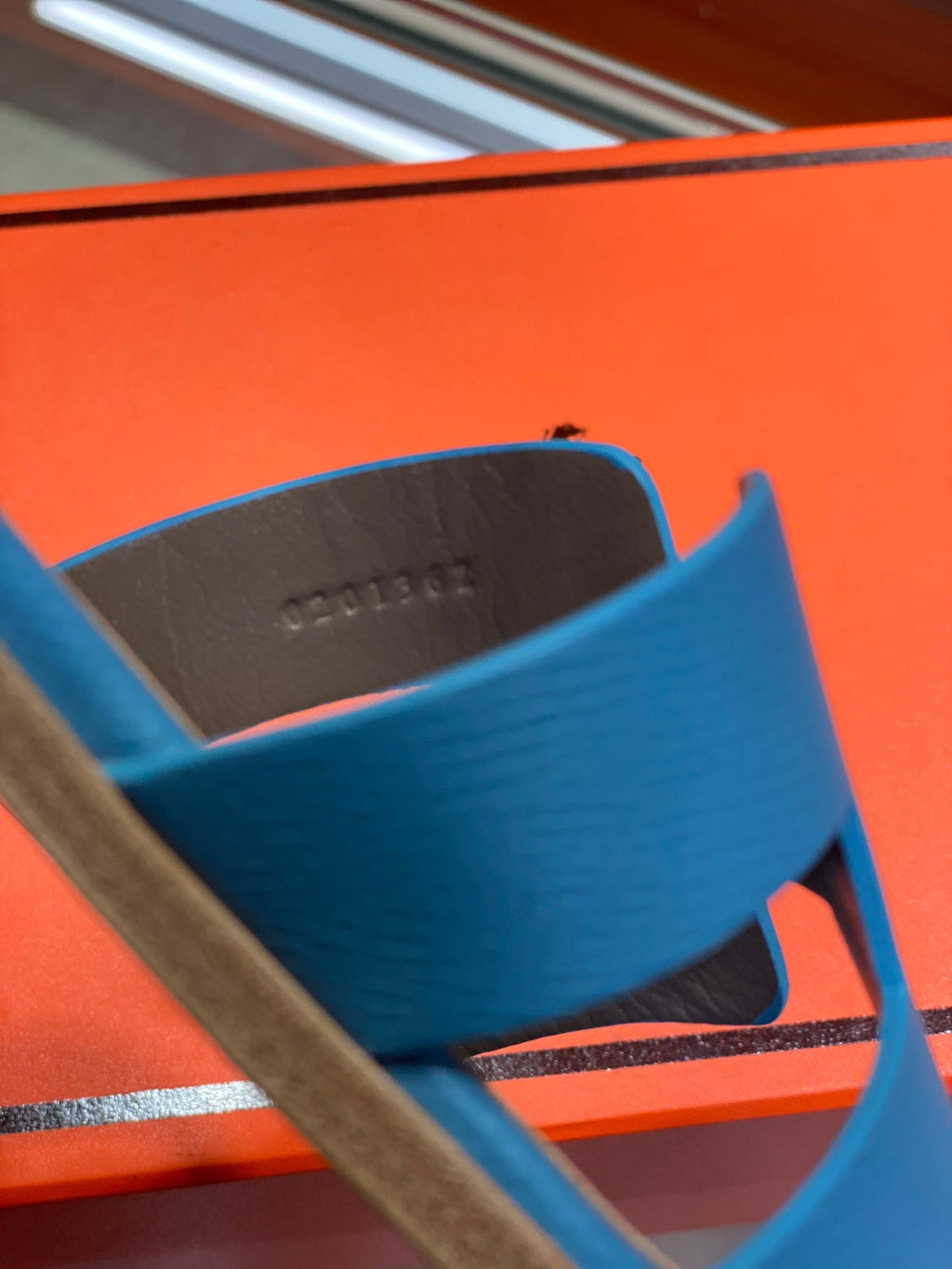HERMES SANTORINI SANDAL CERULEAN CALFSKIN