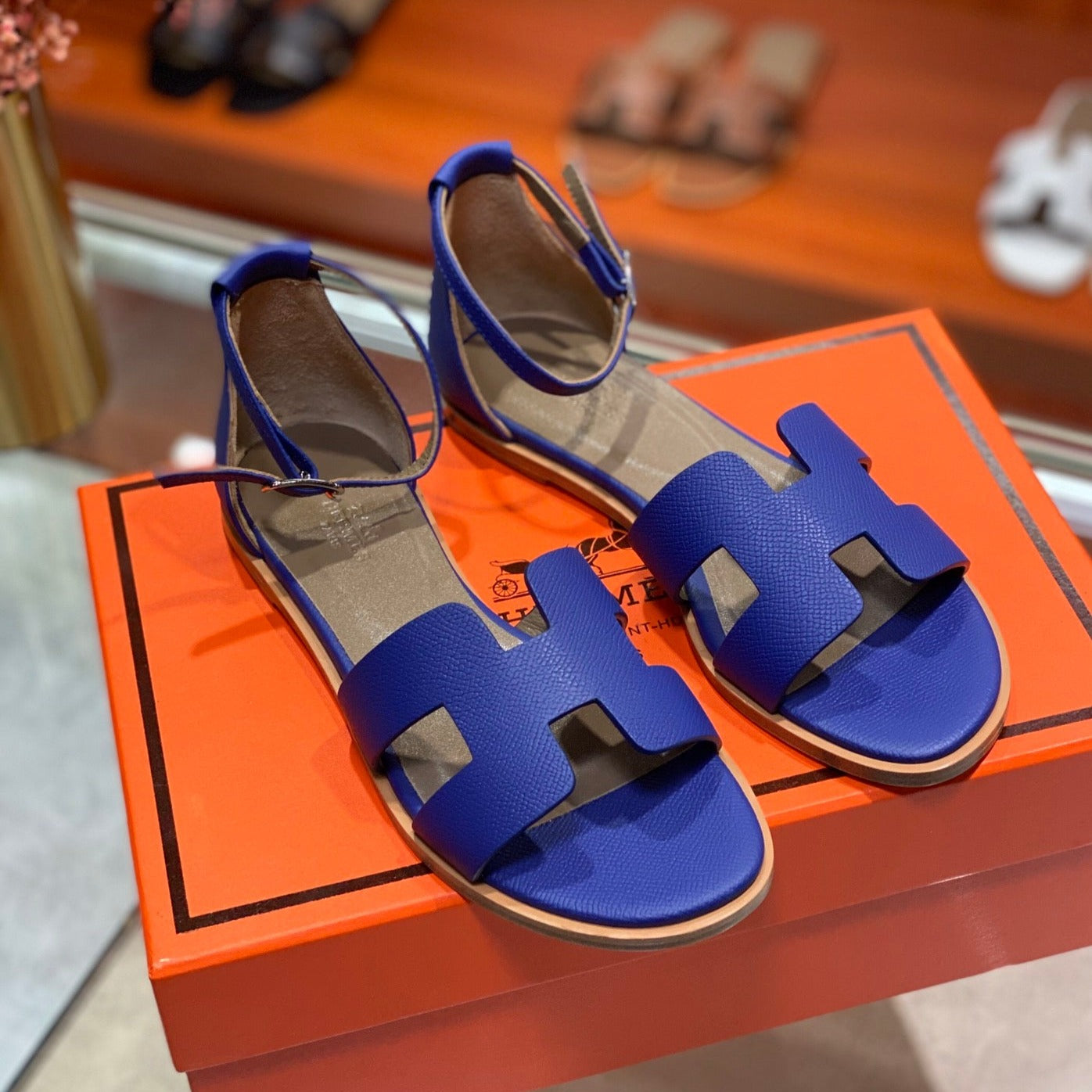 HERMES SANTORINI SANDAL AZURE CALFSKIN