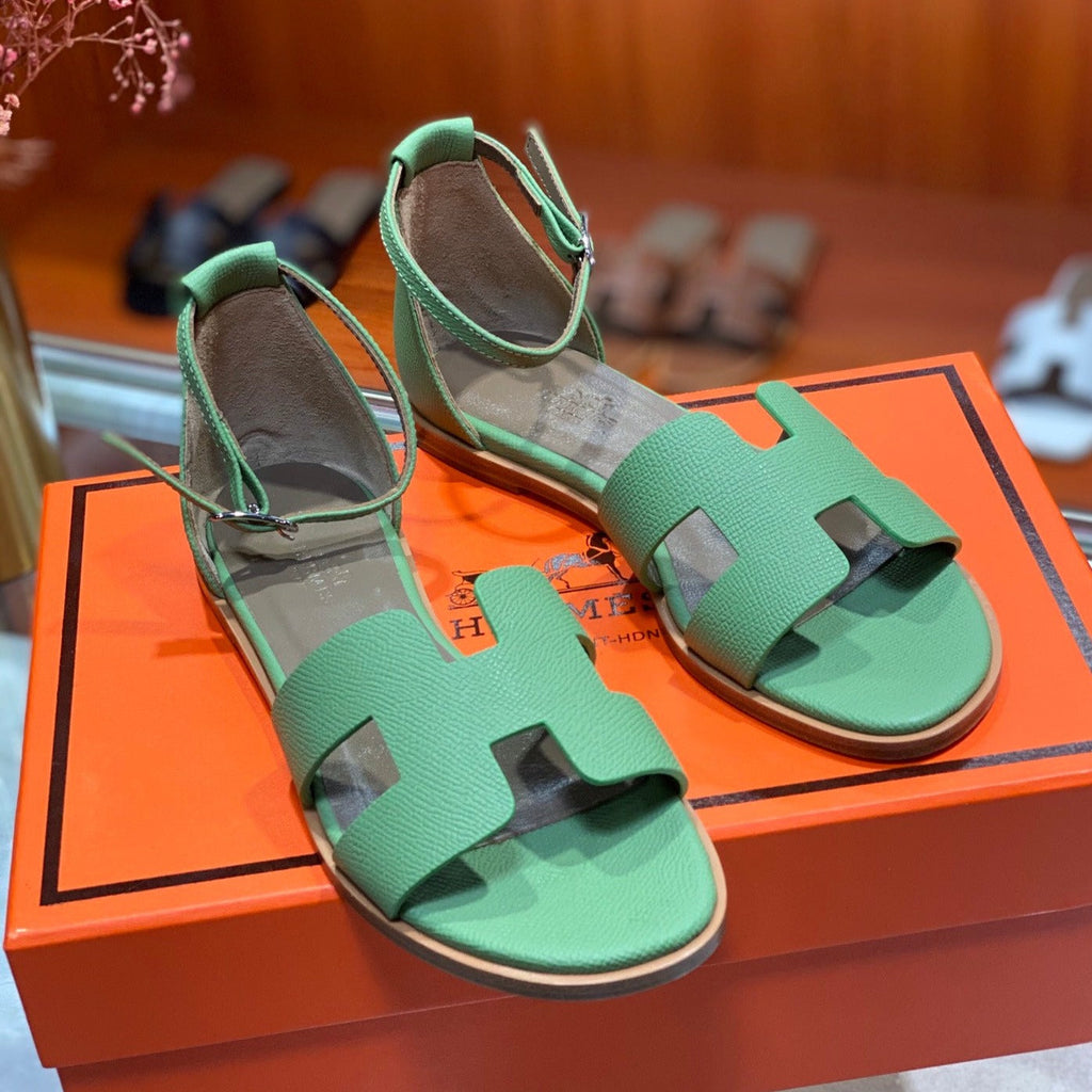 HERMES SANTORINI SANDAL COOL GREEN CALFSKIN