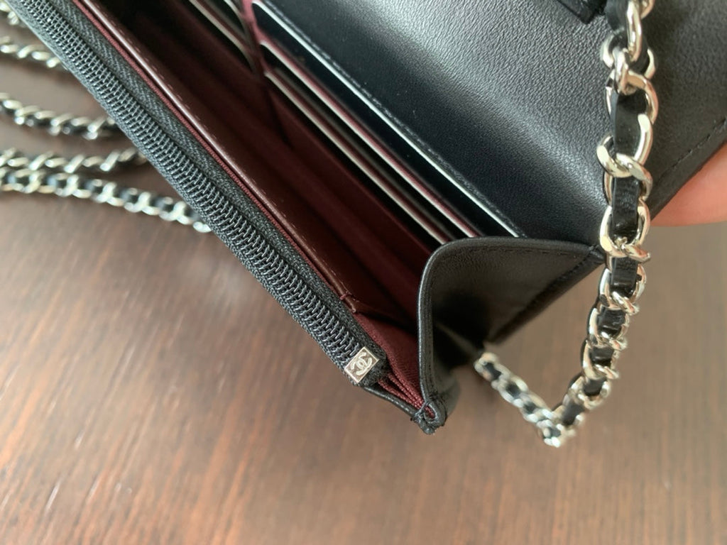 CHANEL WOC 19CM BLACK LAMBSKIN SILVER HARDWARE
