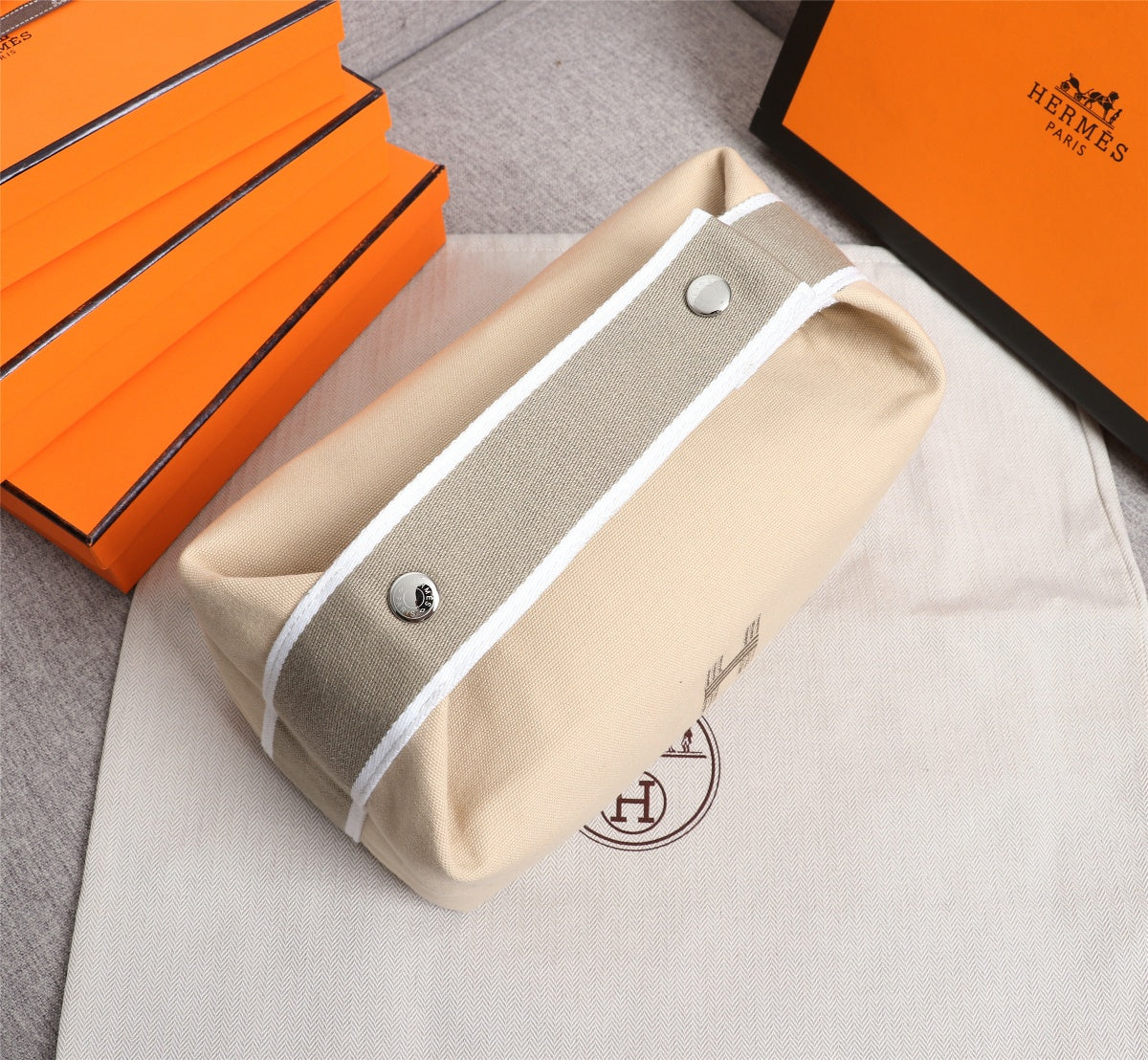 HERMES BRIDE-A-BRAC 25 BEIGE CANVAS