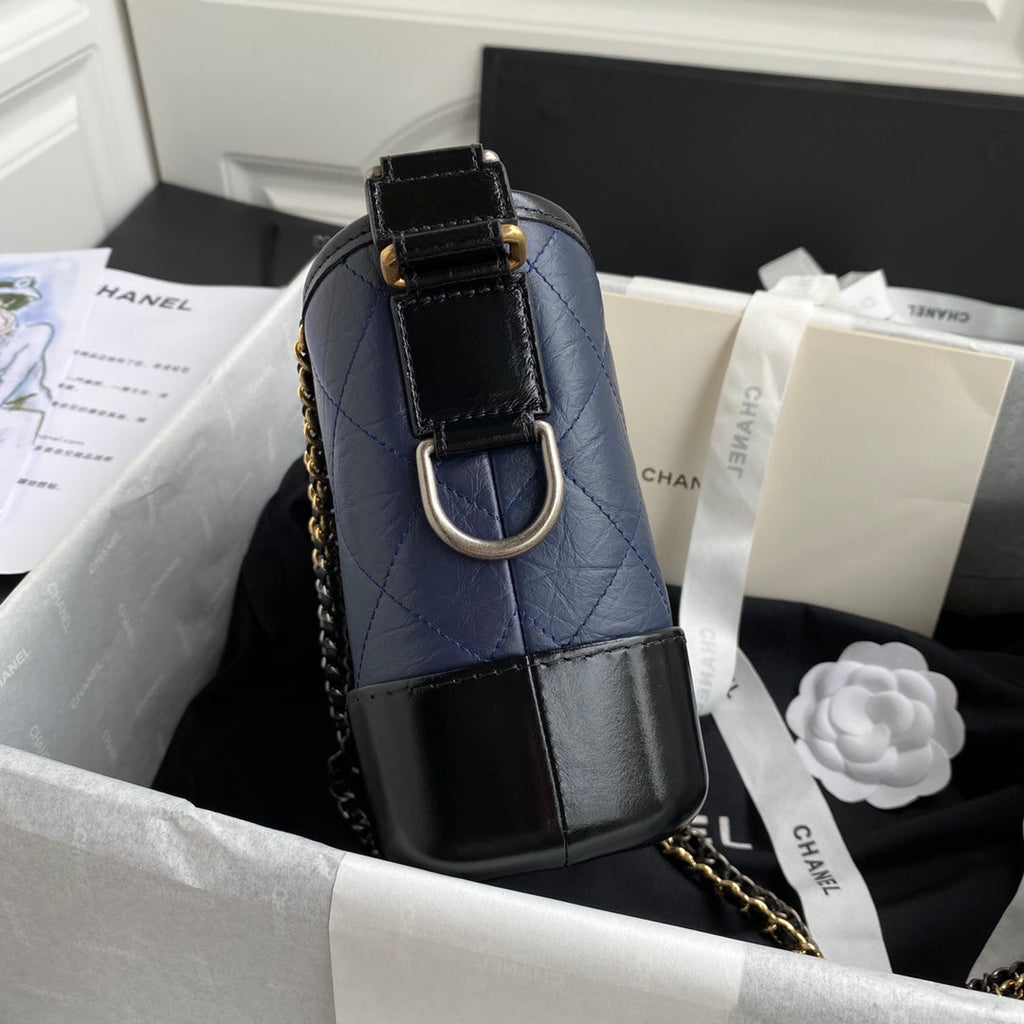 CHANEL GABRIELLE MINI 20 HOBO BAG IN MIDNIGHT BLUE MIX BLACK CALFSKIN