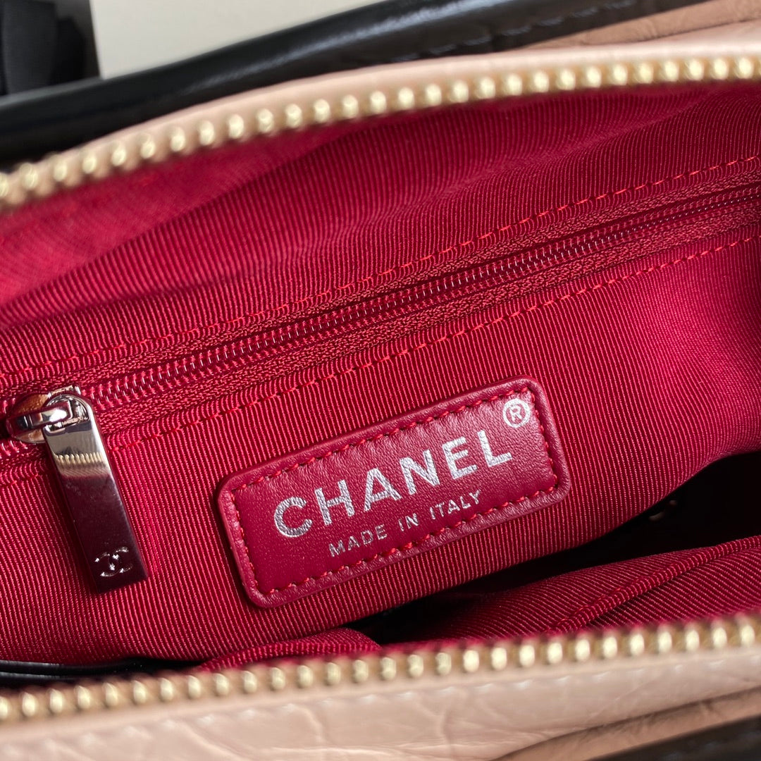 CHANEL GABRIELLE MINI 20 HOBO BAG IN ALMOND BEIGE MIX BLACK CALFSKIN
