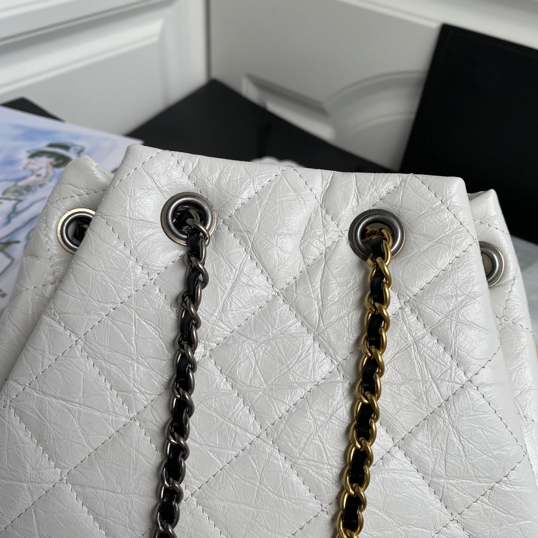 CHANEL GRABRIELLE SMALL 24 BACKPACK IN WHITE MIX BLACK CALFSKIN
