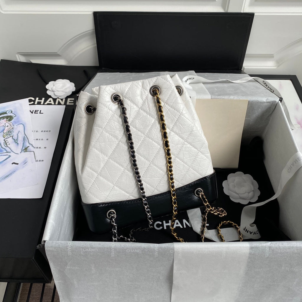 CHANEL GRABRIELLE SMALL 24 BACKPACK IN WHITE MIX BLACK CALFSKIN