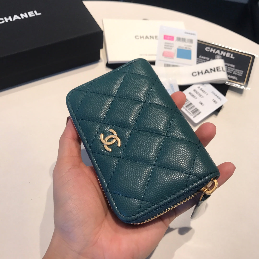 CHANEL ZIPPED CAVIAR PURSE 11 OCEAN CALFSKIN GOLD ICON