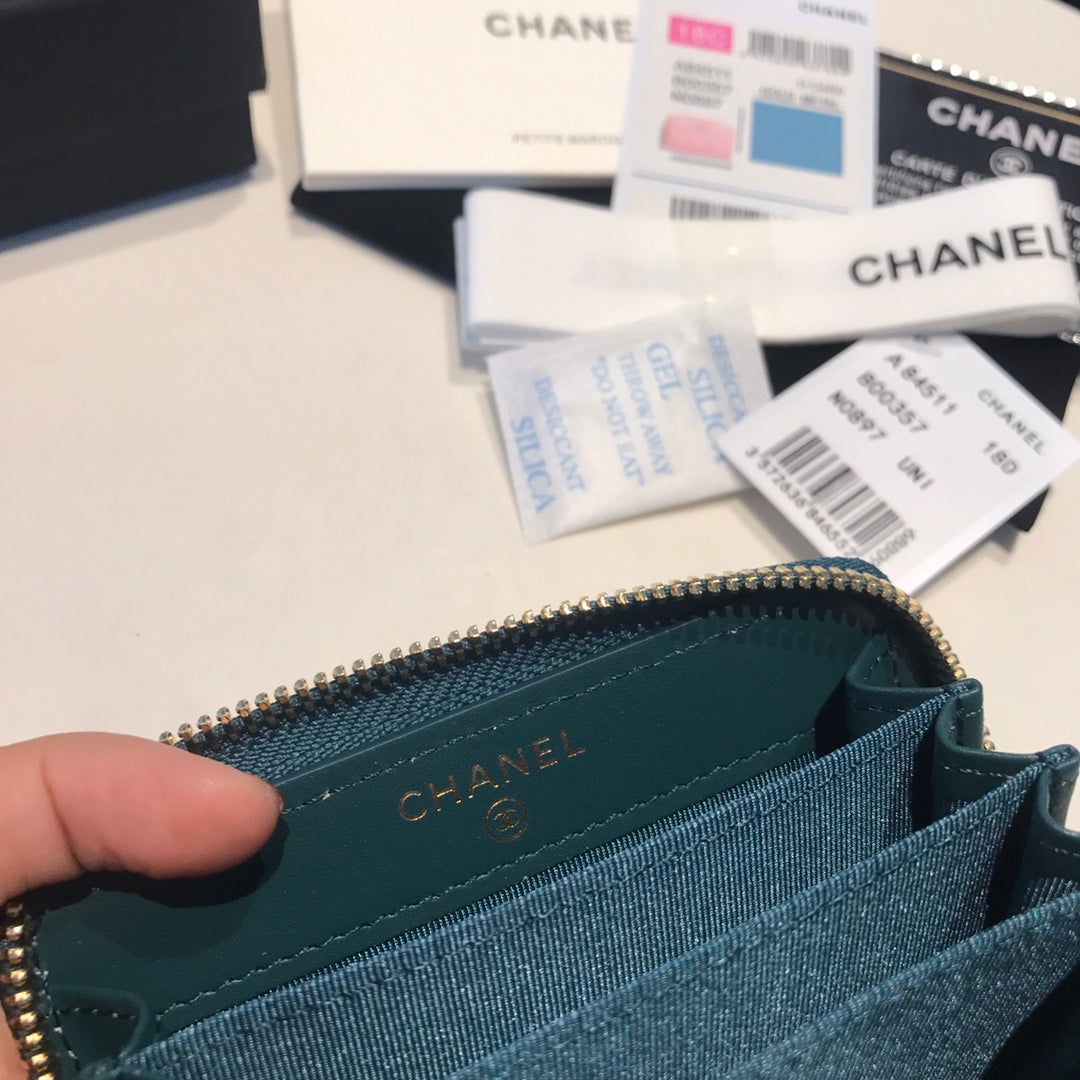 CHANEL ZIPPED CAVIAR PURSE 11 OCEAN CALFSKIN GOLD ICON