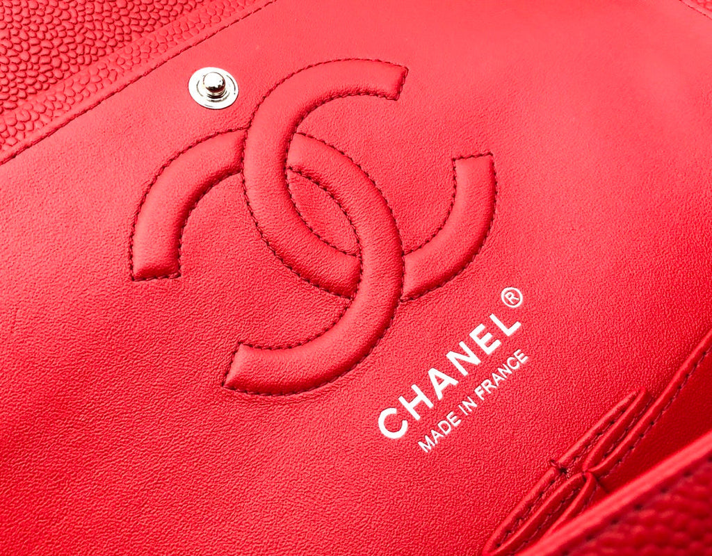 CHANEL FLAP BAG MEDIUM 25CM RED CAVIAR SILVER HARDWARE