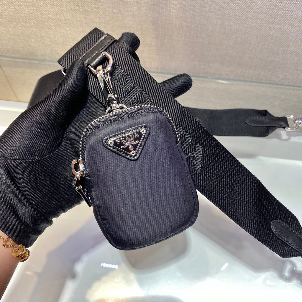 PRADA HOBO BAG 24 IN BLACK TRIANGULAR QUILTED PATTERN RE-NYLON