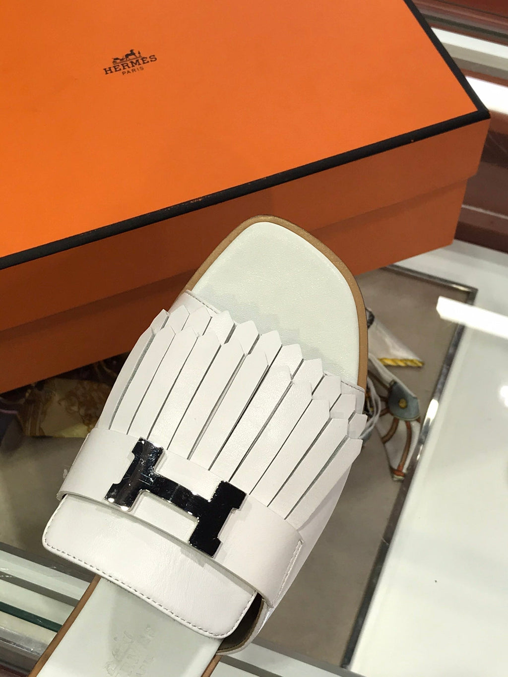 HERMES ROYAL SANDAL WHITE LAMBSKIN