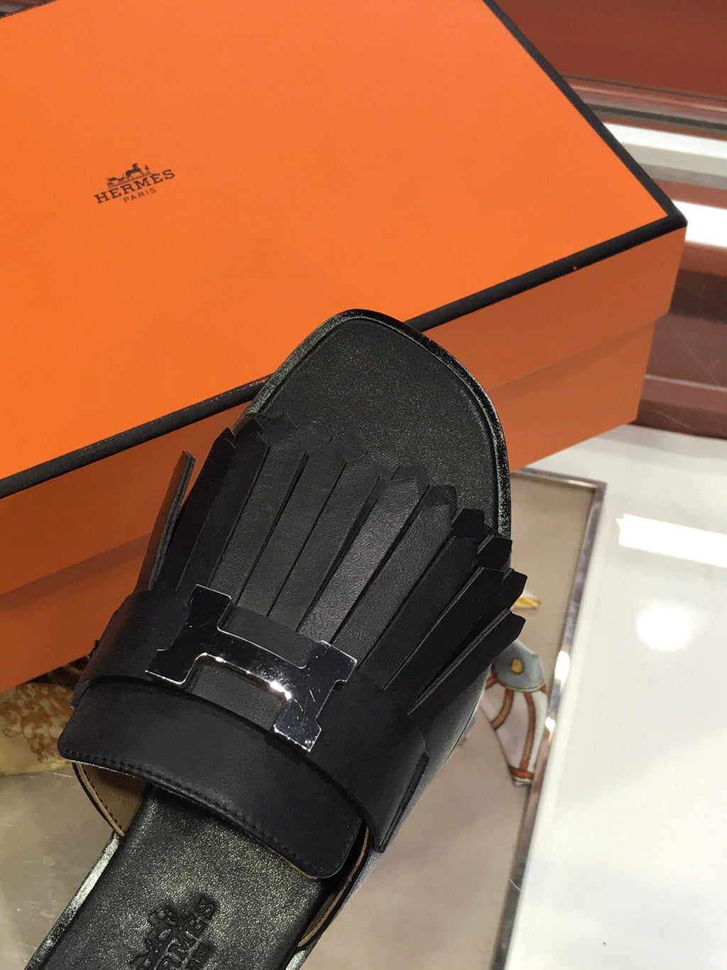 HERMES ROYAL SANDAL BLACK LAMBSKIN