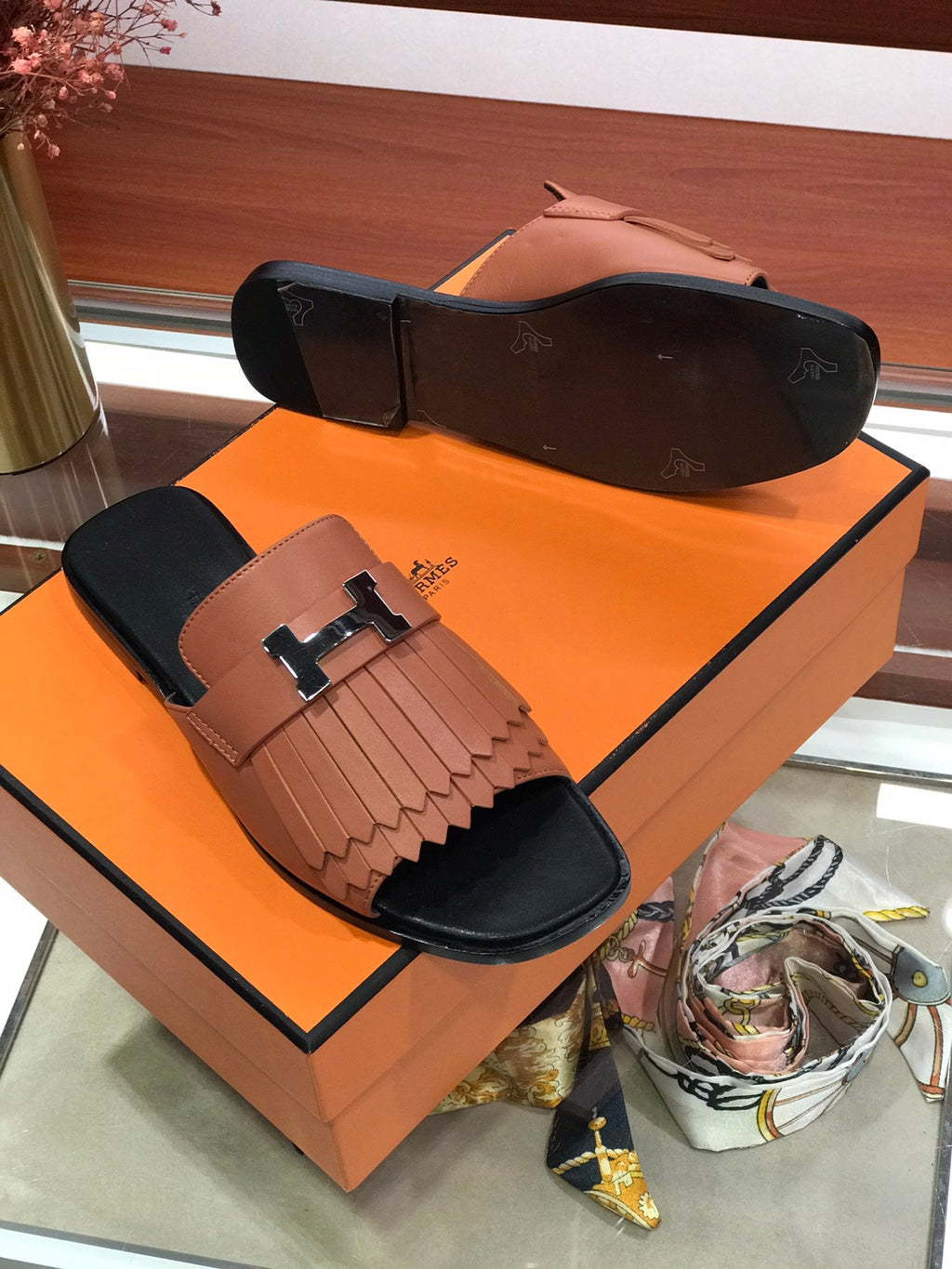 HERMES ROYAL SANDAL CHESTNUT LAMBSKIN