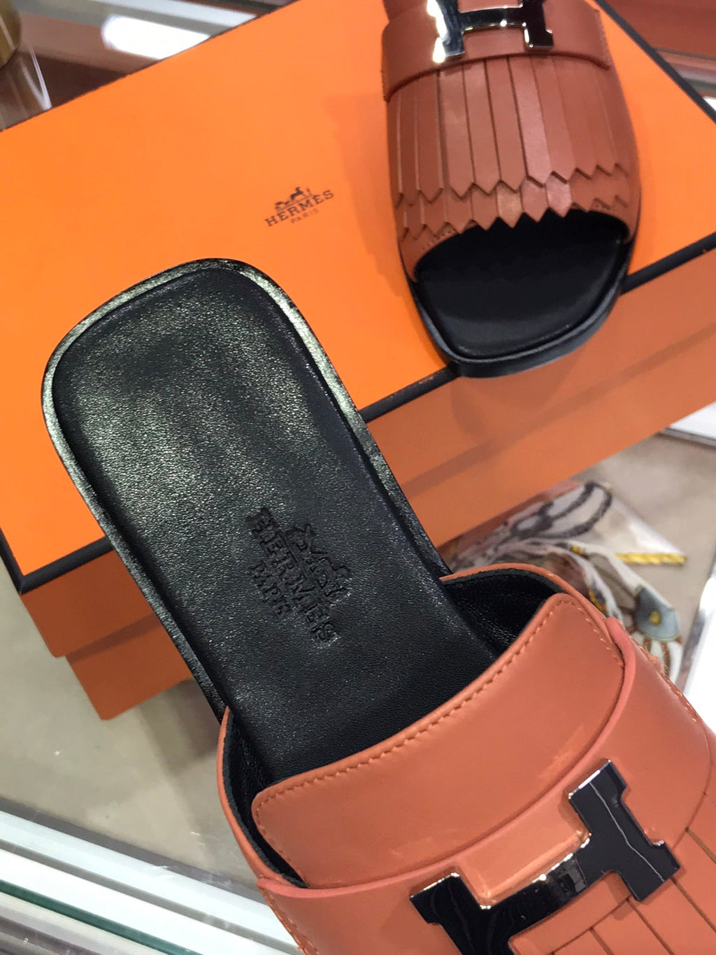 HERMES ROYAL SANDAL CHESTNUT LAMBSKIN