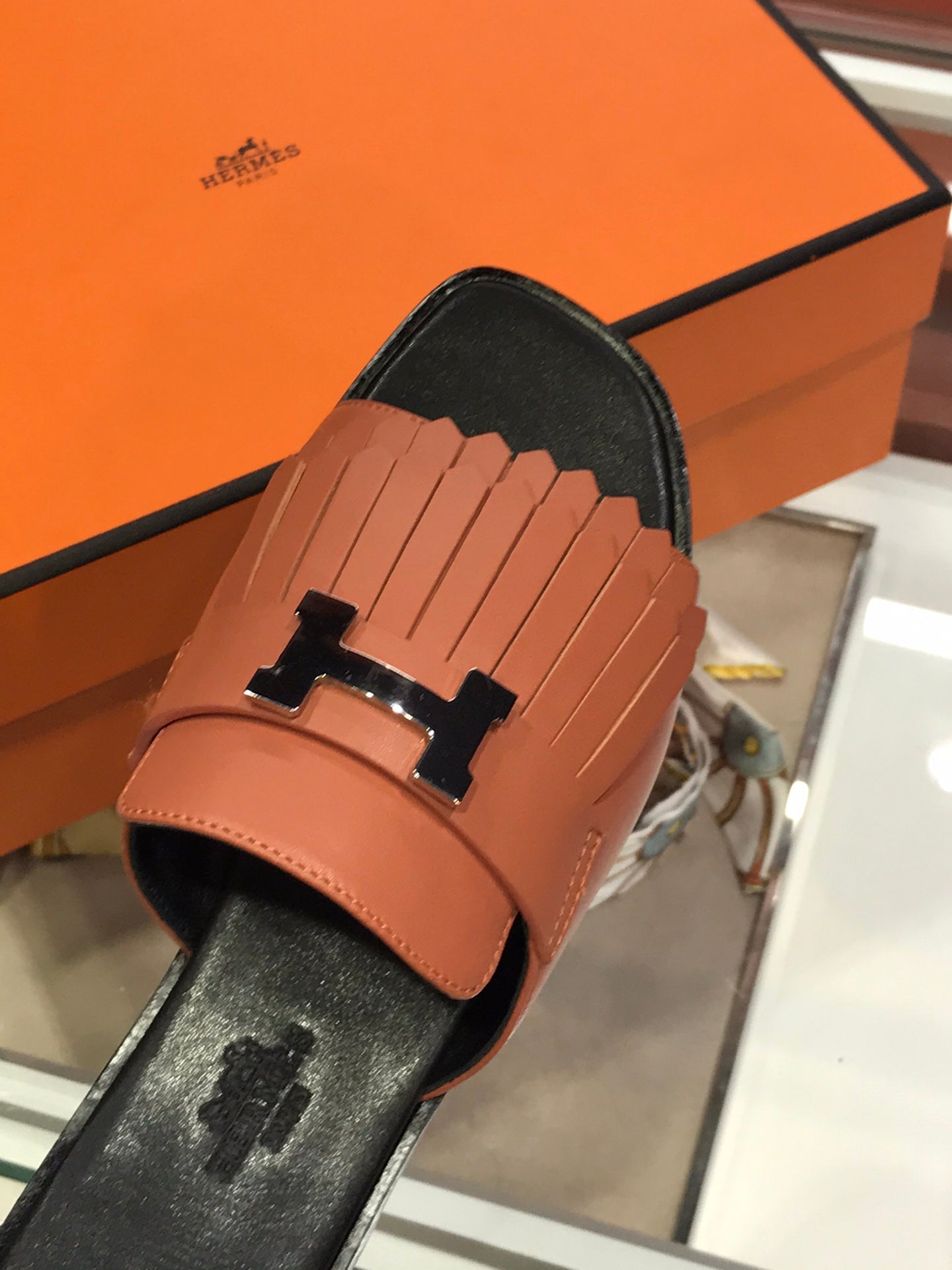 HERMES ROYAL SANDAL CHESTNUT LAMBSKIN