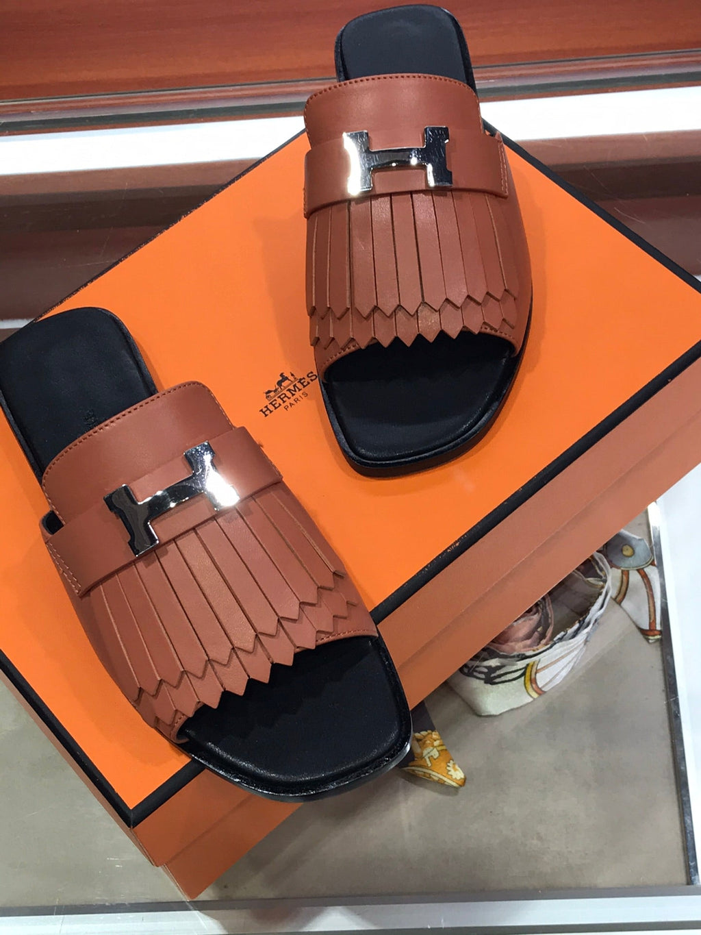 HERMES ROYAL SANDAL CHESTNUT LAMBSKIN