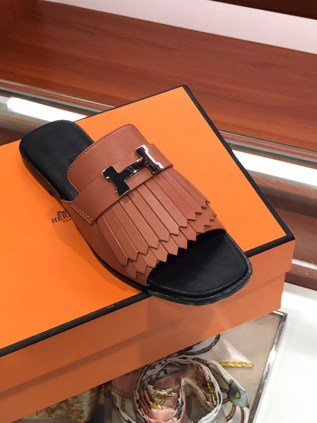 HERMES ROYAL SANDAL CHESTNUT LAMBSKIN