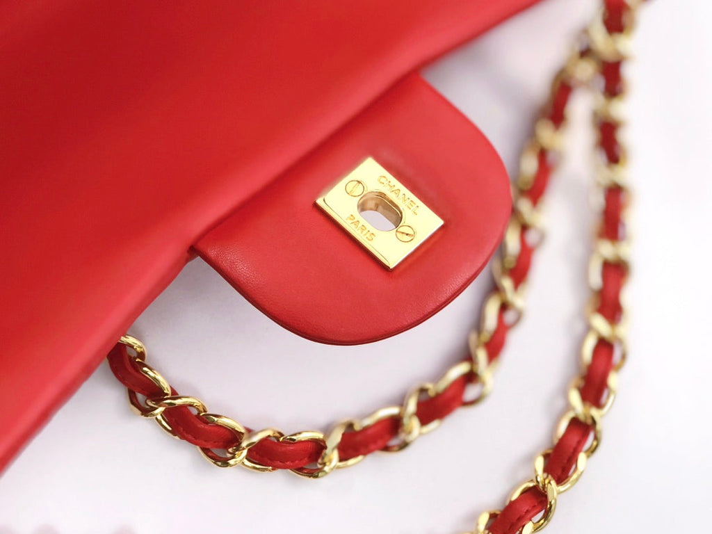 CHANEL FLAP BAG JUMBO 30CM RED LAMBSKIN GOLD HARDWARE