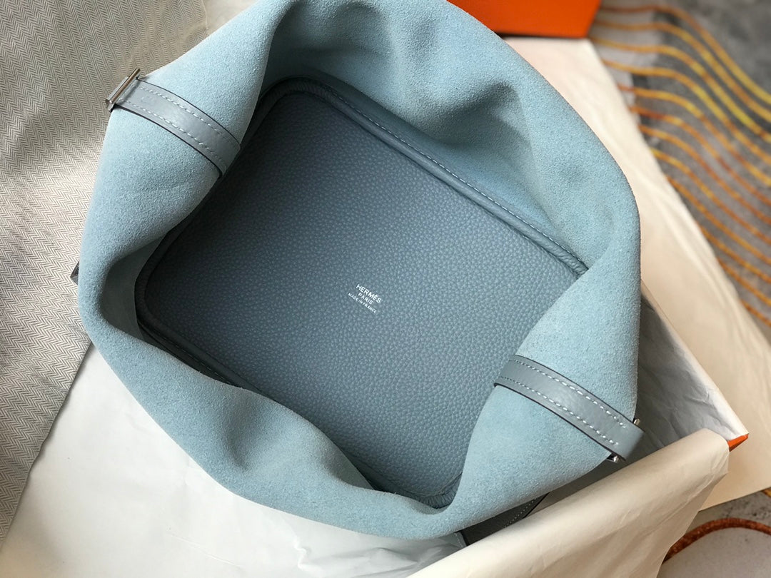 HERMES picotin lock 22 stone blue togo shw