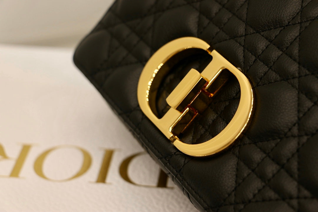 DIOR CARO MINI BAG 20 IN BLACK CALFSKIN