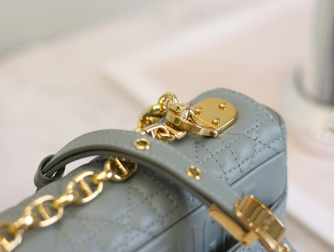 DIOR CARO MINI BAG 20 IN LIGHT BLUE CALFSKIN