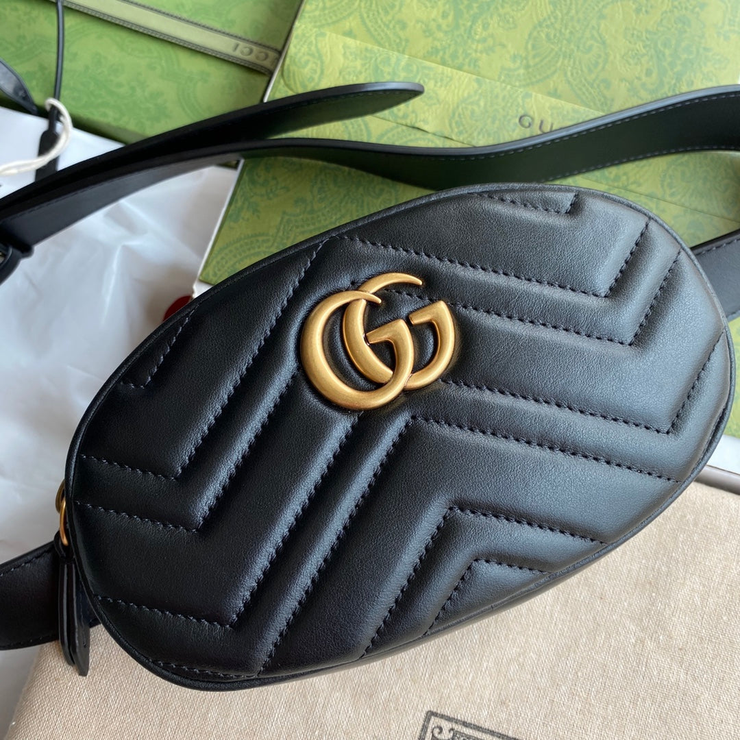 GUCCI MARMONT BELT BAG 18 IN BLACK CALFSKIN