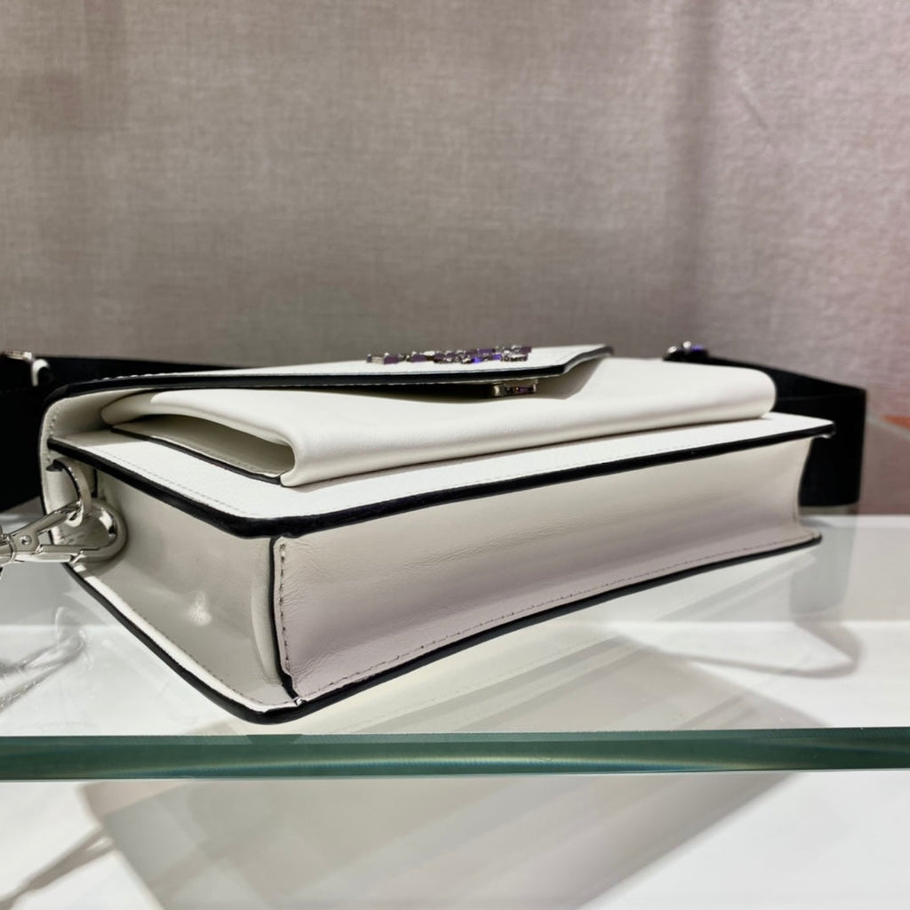 PRADA ENVELOPE FLAP BAG 20 IN WHITE SAFFIANO LEATHER
