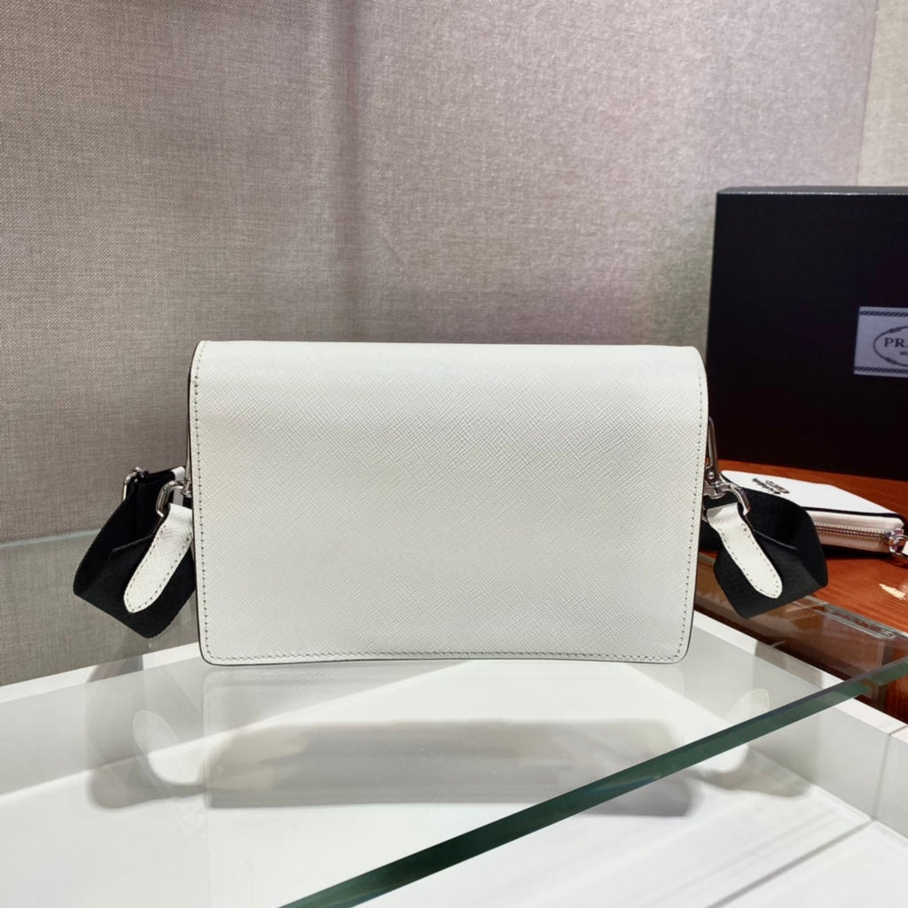 PRADA ENVELOPE FLAP BAG 20 IN WHITE SAFFIANO LEATHER
