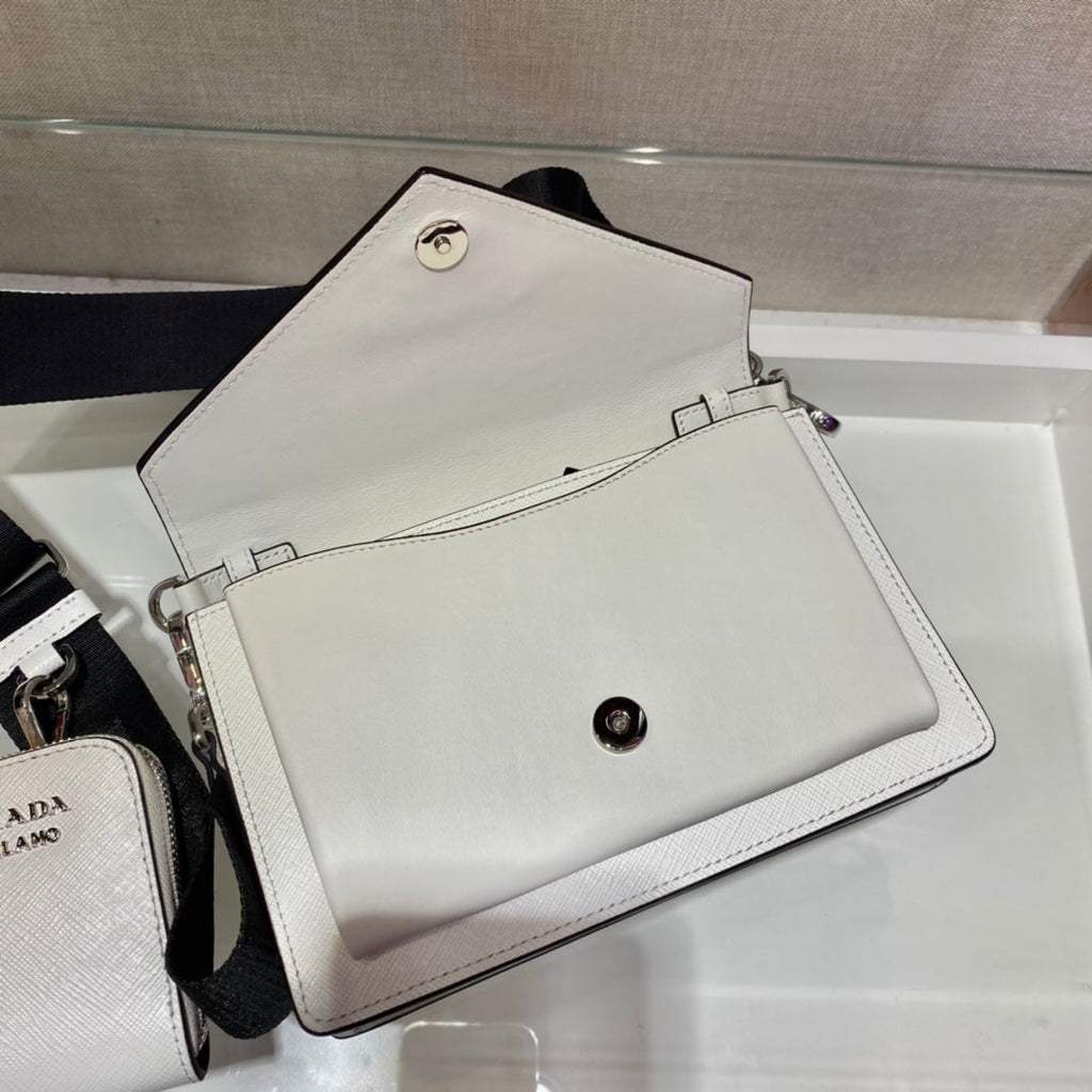 PRADA ENVELOPE FLAP BAG 20 IN WHITE SAFFIANO LEATHER