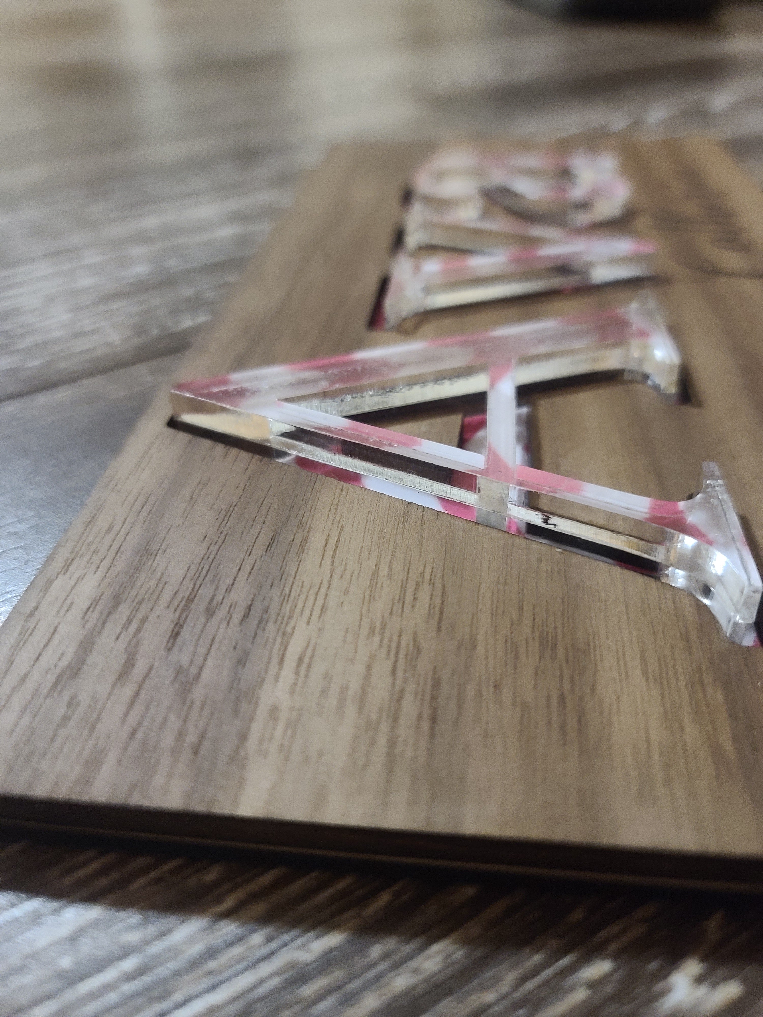 Wood & Acrylic Name Puzzle (you pick chevron / zig zag color) with clear letters.
