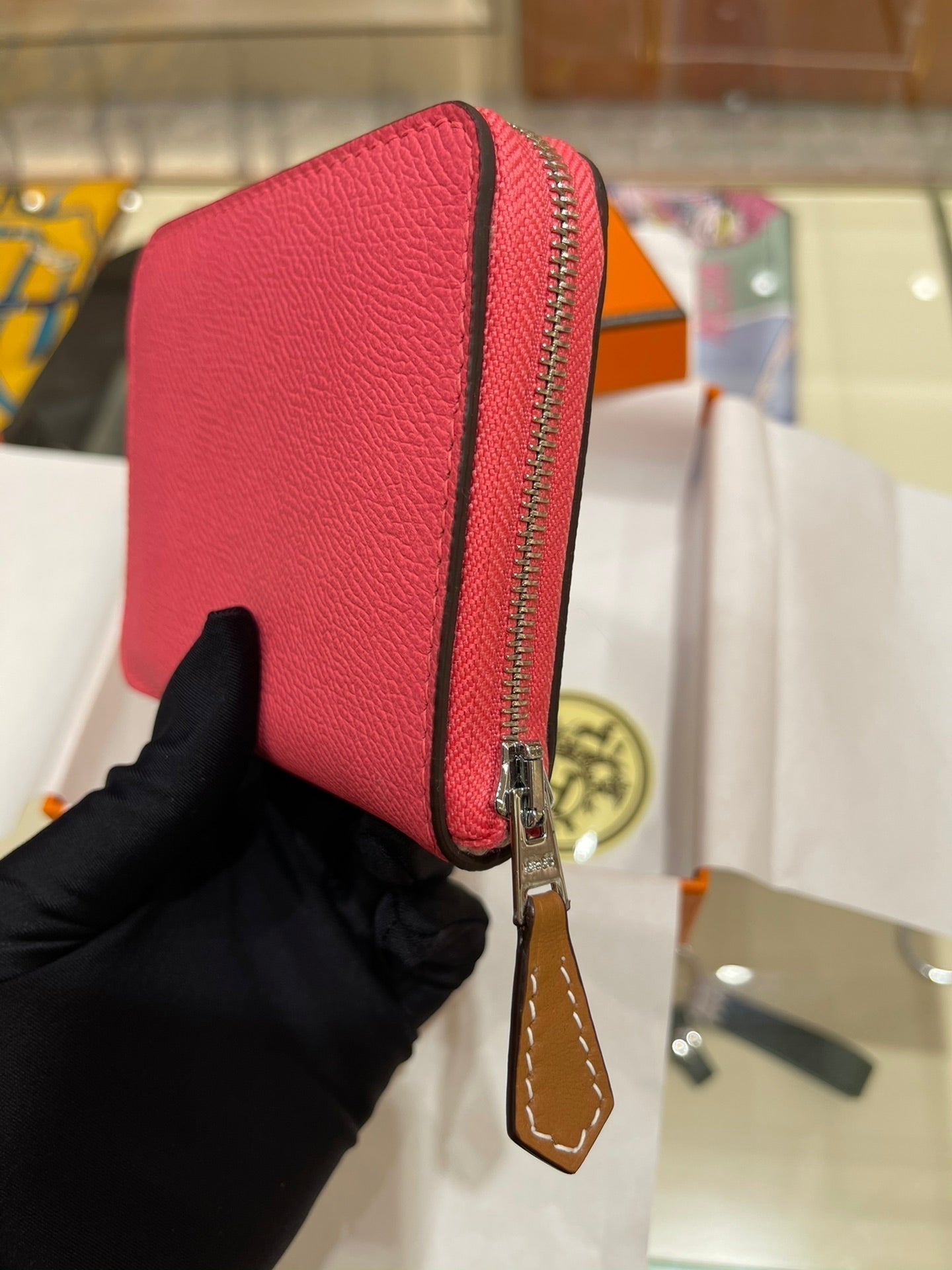 HERMES Compact Wallet 11.5 Dark Pink Epsom