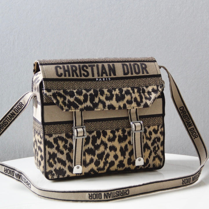 DIOR CAMP DOUBLE BUCKLE BAG 28 IN MIZZA BEIGE CANVAS