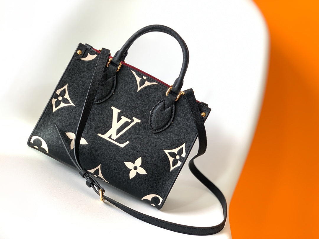 LOUIS VUITTON ONTHEGO TOTE 25 IN BLACK AND OFF WHITE MONOGRAM EMPREINTE