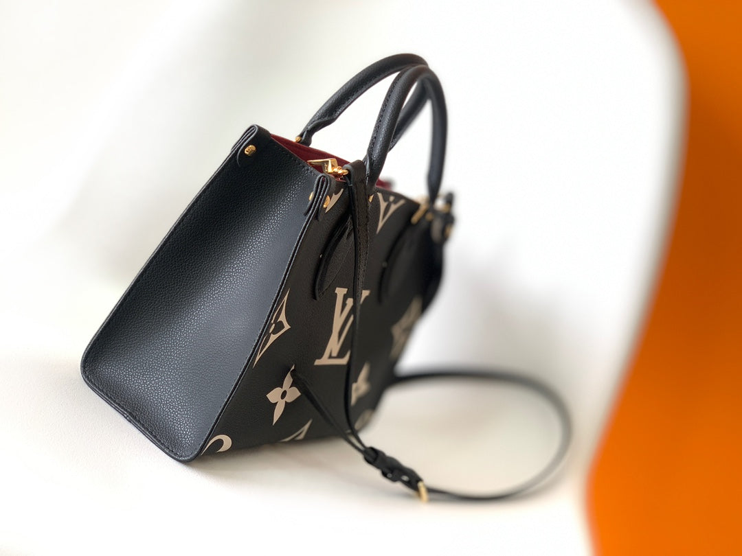 LOUIS VUITTON ONTHEGO TOTE 25 IN BLACK AND OFF WHITE MONOGRAM EMPREINTE