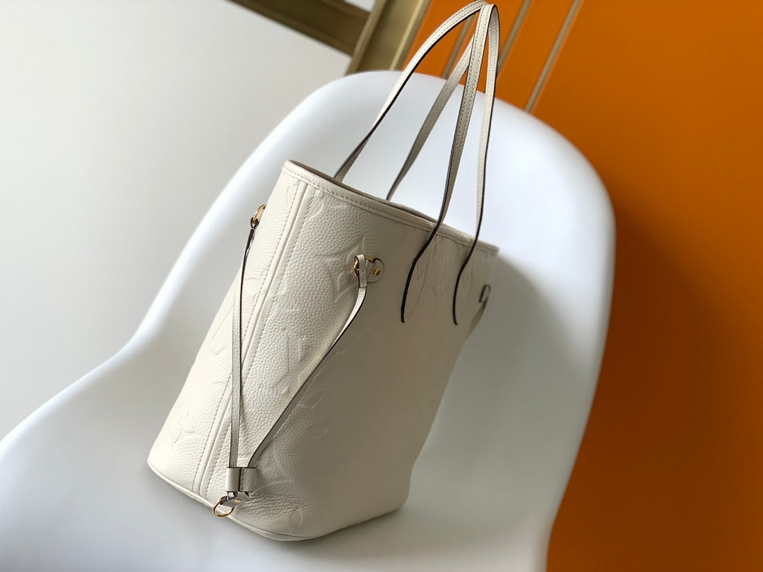 LOUIS VUITTON NEVERFULL MM 32 WHITE MONOGRAM EMPREINTE LEATHER