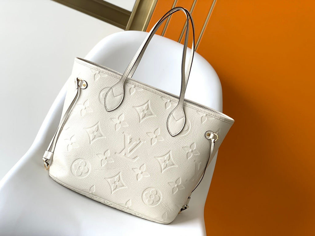 LOUIS VUITTON NEVERFULL MM 32 WHITE MONOGRAM EMPREINTE LEATHER