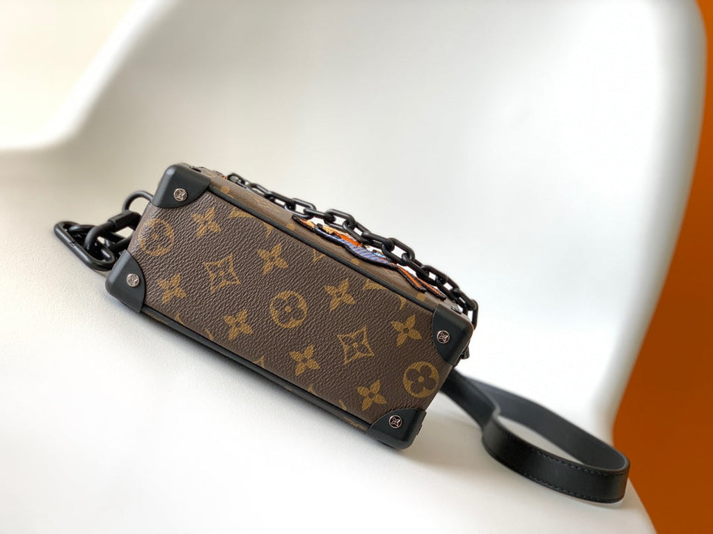 LOUIS VUITTON MINI SOFT TRUNK 18 IN BROWN MONOGRAM CANVAS WITH EMBROIDERED ANIMATED CHARACTER