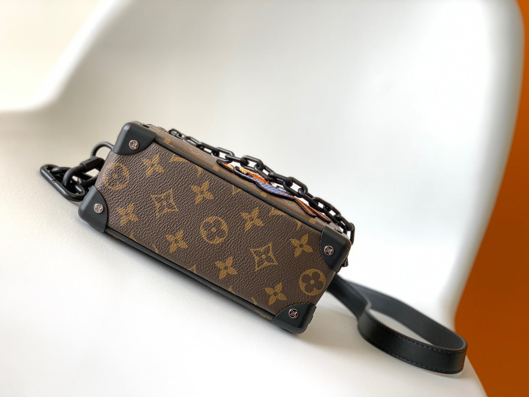 LOUIS VUITTON MINI SOFT TRUNK 18 IN BROWN MONOGRAM CANVAS WITH EMBROIDERED ANIMATED CHARACTER