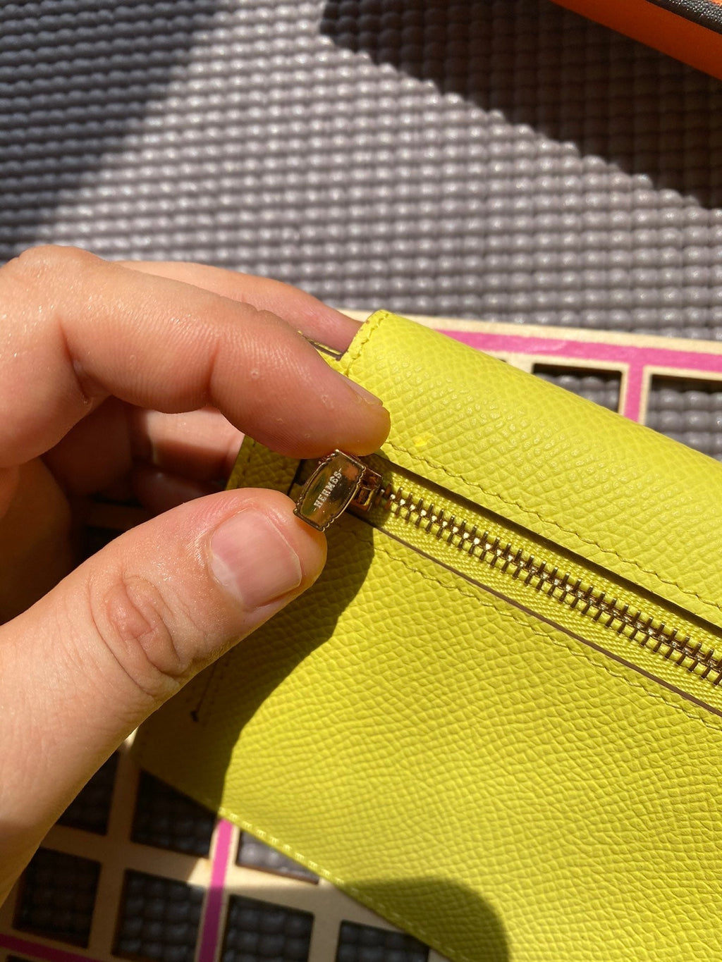 HERMES Kelly Pocket 13.5 Lime Epsom Ghw