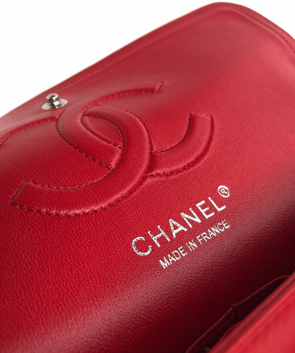 CHANEL FLAP BAG MEDIUM 25CM RED PATENT CALFSKIN SILVER HARDWARE