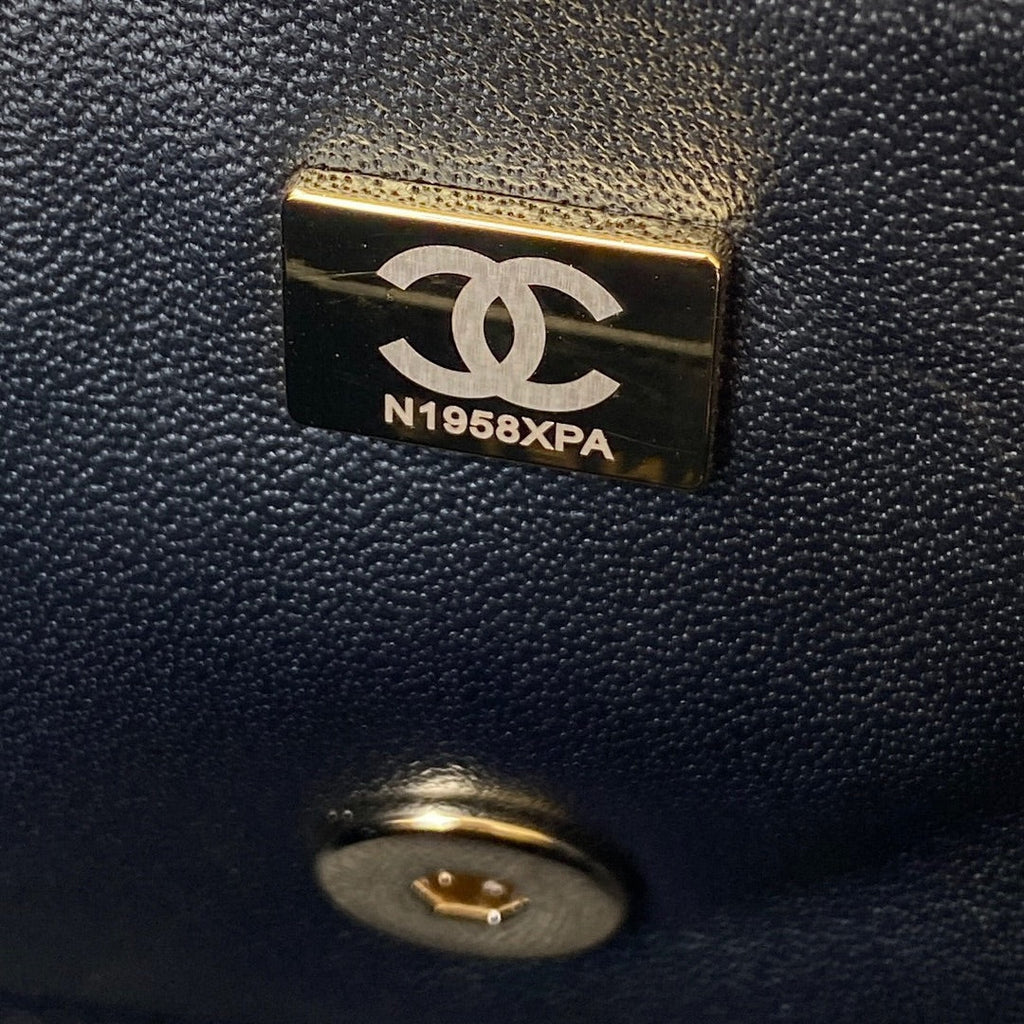 CHANEL 25S MINI FLAP BAG WITH TOP HANDLE 20 IN BLACK CALFSKIN GOLD HARDWARE
