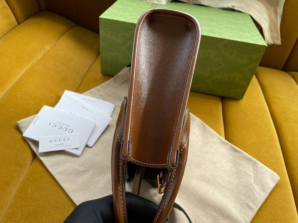 GUCCI MINI TOTE  20 BAG IN BEIGE CANVAS AND BROWN CALFSKIN