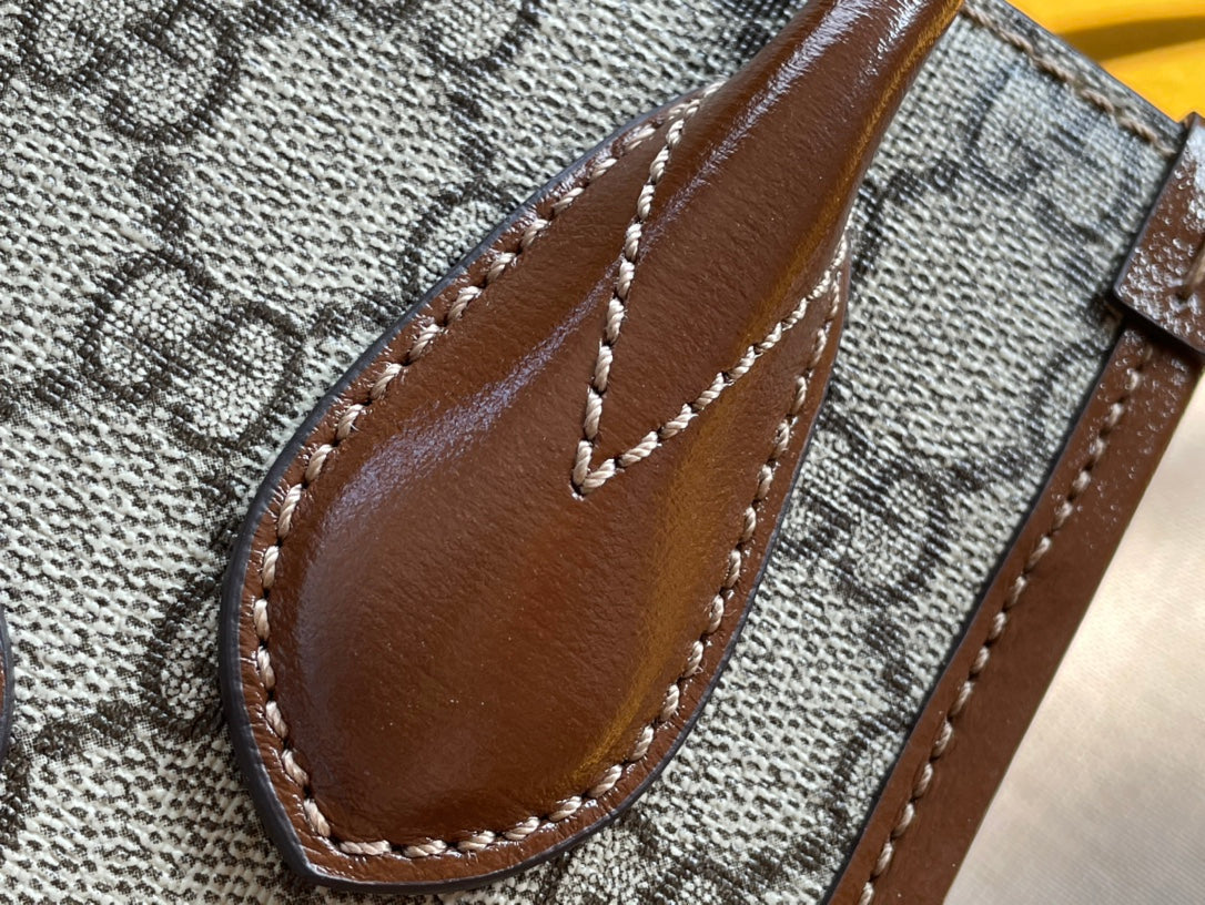 GUCCI MINI TOTE  20 BAG IN BEIGE CANVAS AND BROWN CALFSKIN