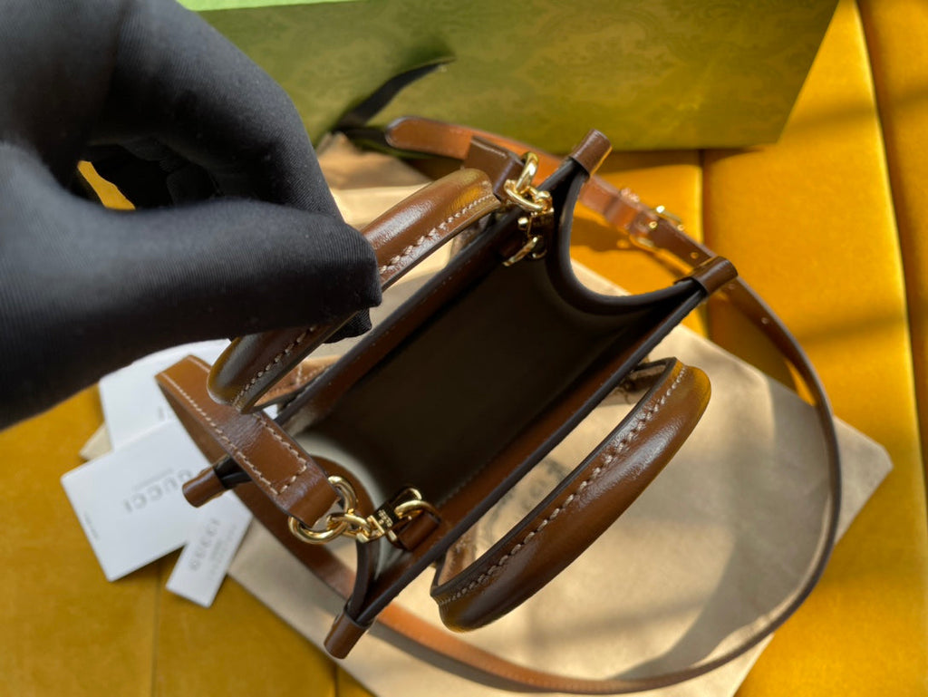 GUCCI MINI TOTE  20 BAG IN BEIGE CANVAS AND BROWN CALFSKIN