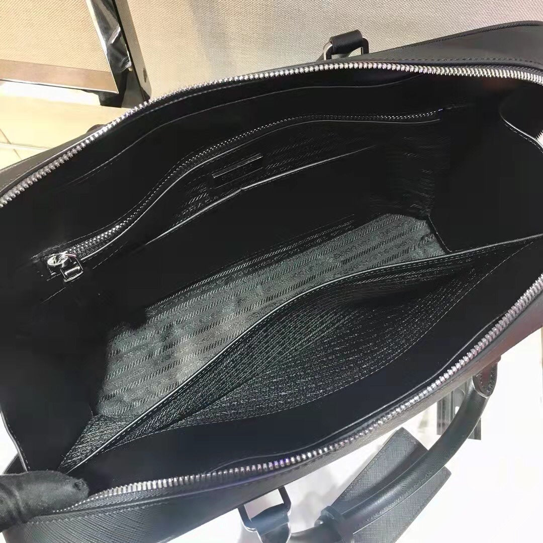 PRADA 38 BRIEFCASE IN BLACK SAFFIANO LEATHER